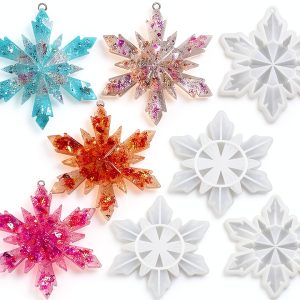 HUAKENER Snowflake Resin Molds Christmas Crafting Silicone-0