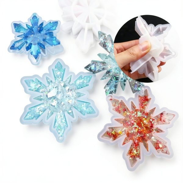 HUAKENER Snowflake Resin Molds Christmas Crafting Silicone-4